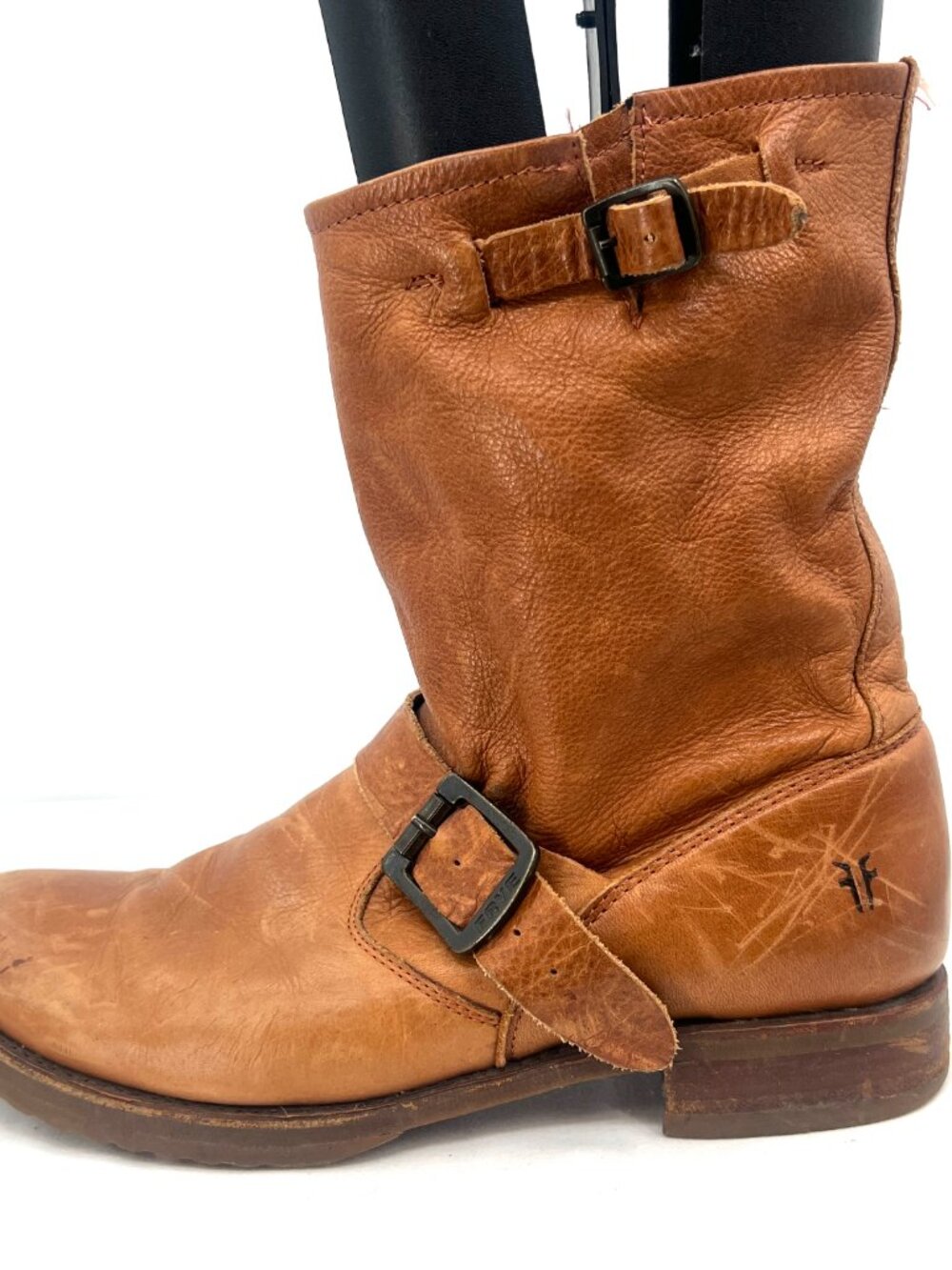 Frye Veronica Cognac Leather Buckle Moto Slouch Boots Women's 9 - Picture 4 of 10
